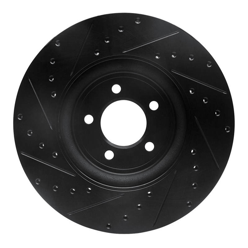 Jaguar XK Brake Rotor (1) - Front Right - R1 Concepts - Drilled & Slotted - Black - `06-`10
